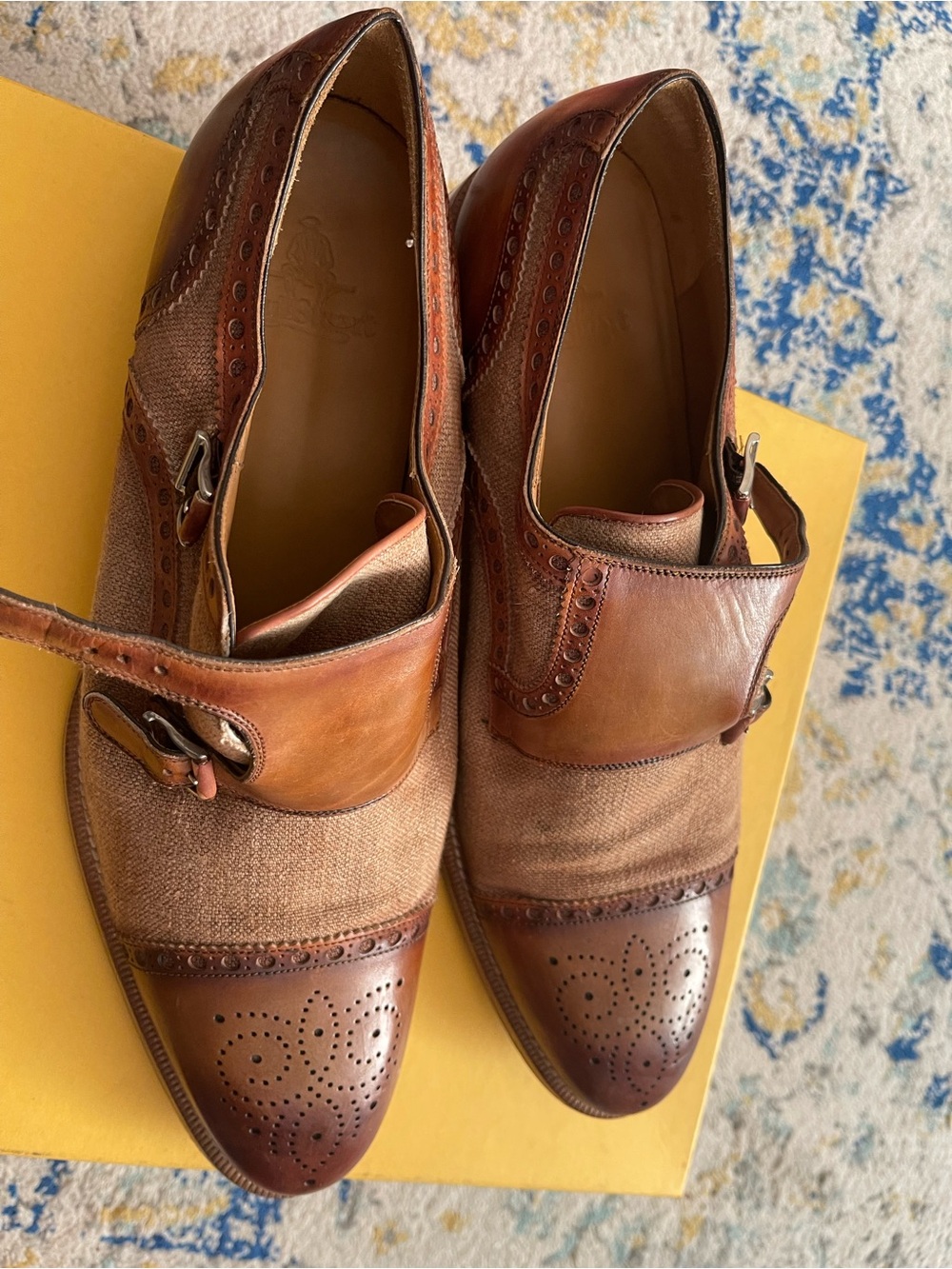 Paul Stuart Brown Leather & Fabric Single Monk Strap Oxfords